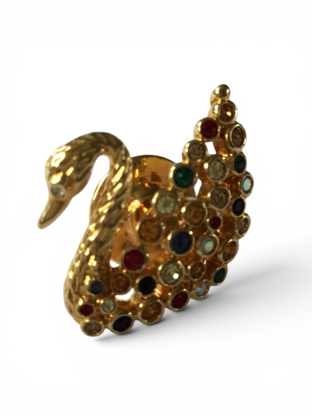 Vintage Swarovski Signed Swan Multicolor Crystal Gold‑Tone Lapel Pin - Picture 5 of 12